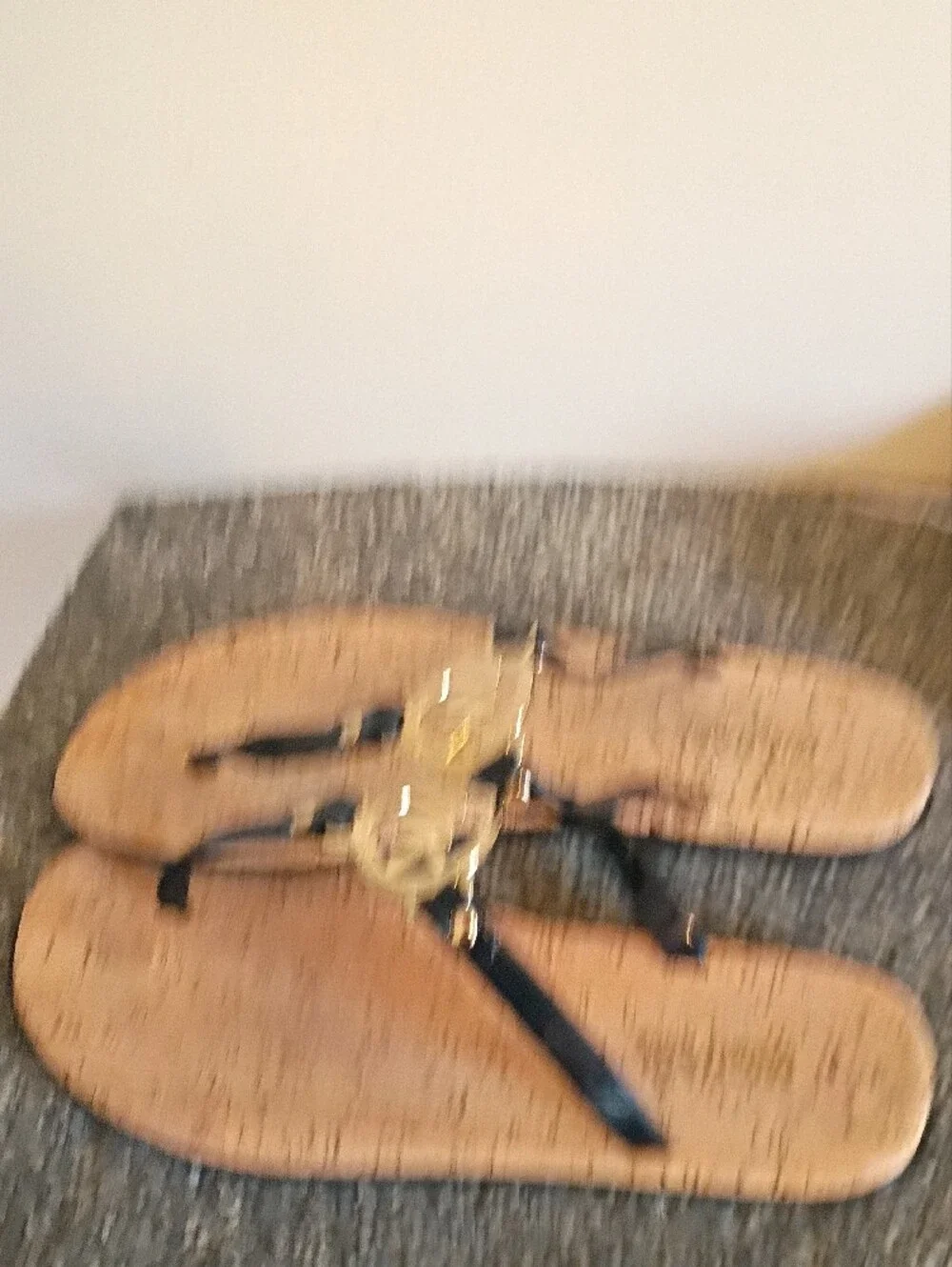 Michael Kors Black and Cork Logo Thong Sandals